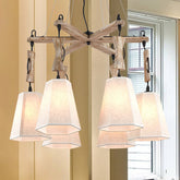 Contemporary Fabric Hexagon Chandelier with 6 Black/White/Flaxen Heads for Dining Room